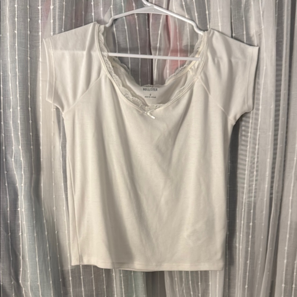 Hollister Women's White Lace Trim Top